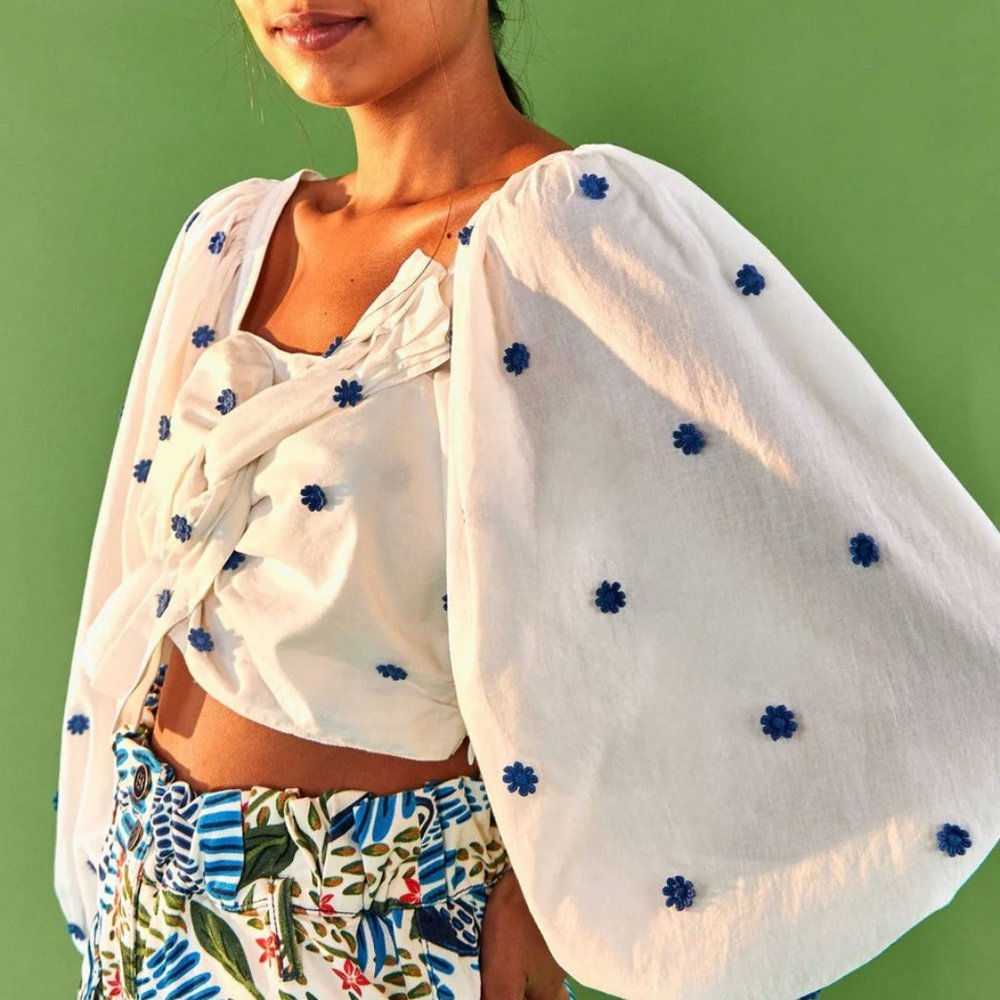 Farm Rio Blue Flowers Crop Top